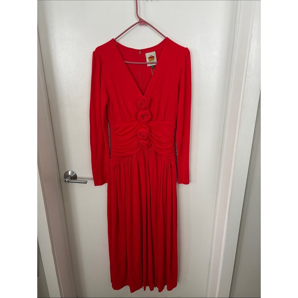 FARM RIO Brazilian Romance Red Flowers Midi Dress - Picture 5 of 9